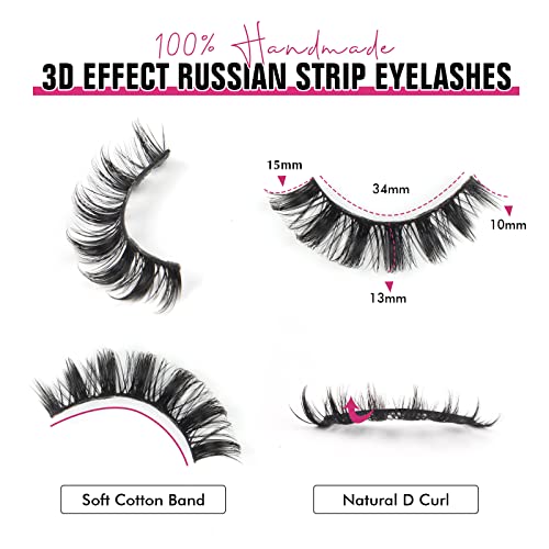 False Eyelashes Natural Look Russian Strip Lashes Faux Mink D Curl Fake Eyelashes Wispy Fluffy Volume 3D Effect Cat Eye Lashes Reusable Handmade Soft Lightweight 10 works - Image 2