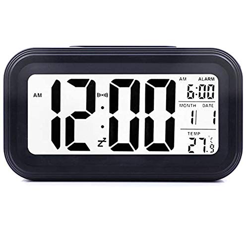 Vihimi Reloj despertador digital, pantalla LED de 5,6 pulgadas, luz nocturna activada por repetición con calendario de fecha, temperatura para dormitorio, hogar, oficina, cocina Cover
