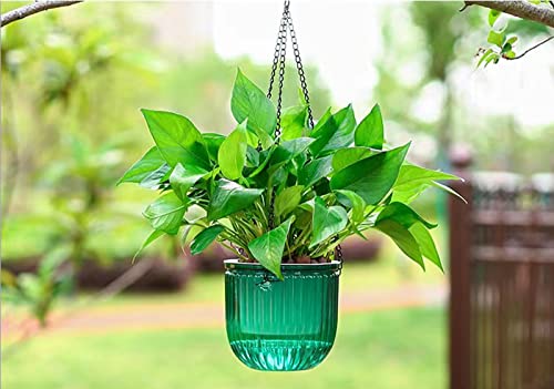 Melphoe 2 Pack Self Watering Hanging Planters Indoor Hanging Flower Pots, 6.5 Inch Outdoor Hanging Plant Pot Basket, Plant Hanger With 3Hooks Drainage Holes For Garden Home (Emerald) #TOP3