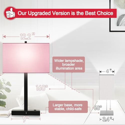 Image of Lynnoland 21 inch Set of 2 Table lamp with USB A+C & AC Outlets, Touch Control 3-Way Dimmable Nightstand Lamps for Bedroom Living Room Office Reading, Pink Shade Touch Lamps, 5000K LED Bulbs Included