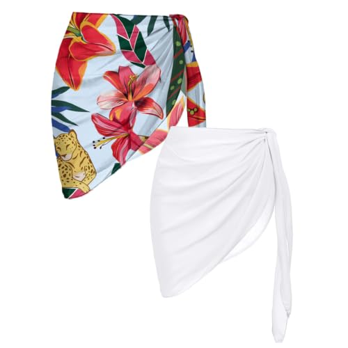 Image of Ekouaer 2 Pieces Women Beach Sarongs Sheer Cover Ups Chiffon Bikini Wrap Skirt for Swimwear S-XXL