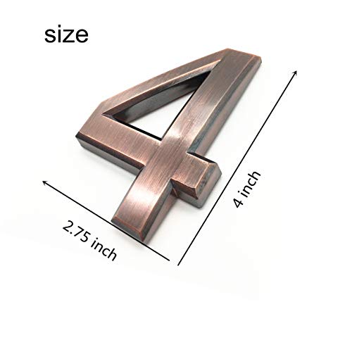 4 Inch Mailbox Numbers 4, 3D Bronze House Number Stickers for Apartment, Home Room, Address Plaque, Metal Shining, by Hopewan. (4, Bronze)
