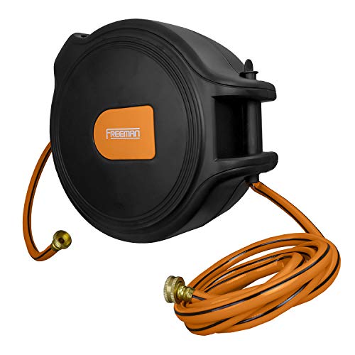 Super Deal Product Freeman Retractable Water Hose Reel, 1/2" x 65 ft Wall Mounted, with 8 Pattern Spray Nozzle, 180° Swivel Bracket PWHR1265N
