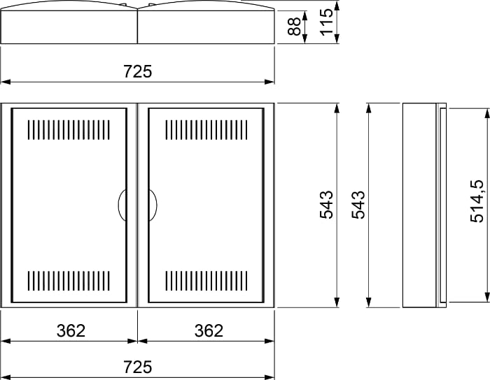 Solera 5508/2BL - Caja empalme y derivación. Superf. Dimen.Ext. 360x540x85.dos bases toma corriente 2P+T 16A 250V~.