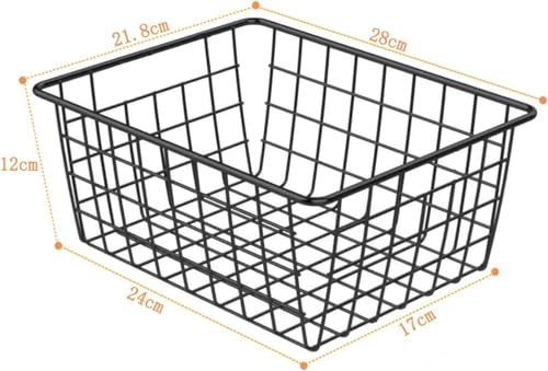 4PCS Black Wire Storage Baskets with Handles, 28x22x12cm Metal Organizer Bins for Kitchen, Pantry, Bathroom, Freezer & Office - Durable Stackable Storage Solutions - Image 4