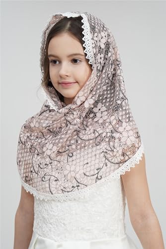 Leimandy First Communion Veil for Girls Catholic Girls Floral Lace Veil Virgin Mary Veil for Girls F123