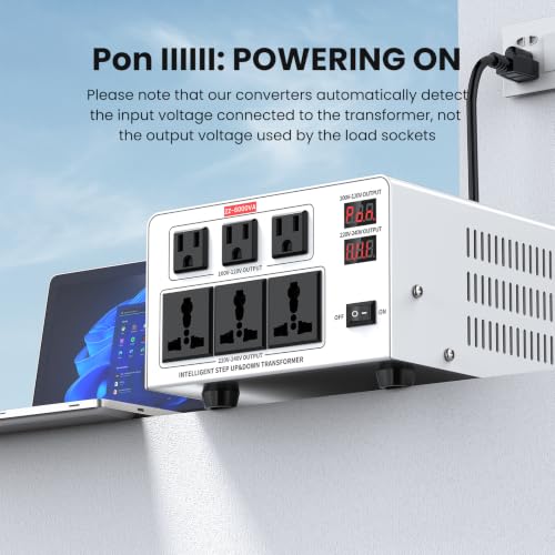 Image of 6000W Heavy Duty Voltage Converter Transformer - Step Up 110V to 220V & Step Down 220V to 110V, Auto Input Recognition, 3 US & 3 Universal Outlets, LCD Display, Circuit Breaker for Travel & Home