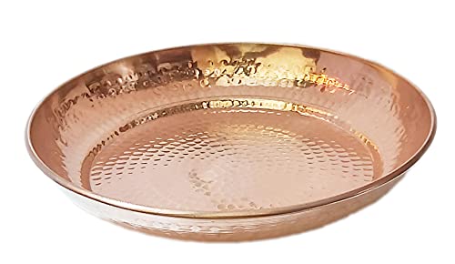 Parijat Handicraft Hammered Serving Dinner Thali Plate, Serveware Dinnerware Home Restaurant, Diameter 12'' Inch #TOP24
