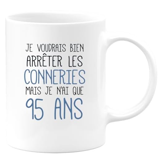 Taza de cumpleaños de 95 años, divertida con texto en inglés "Happy Birthday" (cerámica, color blanco