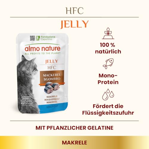 Almo Nature HFC Jelly Nassfutter für Erwachsene Katzen Makrele Human-Grade, Glutenfrei, Monoprotein 55 g (24 Stück) (Packung mit 2)-2