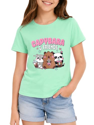 Image of Dvenki Girls Graphic Short Sleeve Crewneck T-Shirt Sizes 6-18 | breathable soft cotton blend, cute graphic prints, summer little and big girls tee, ideal casual wear for school, daily