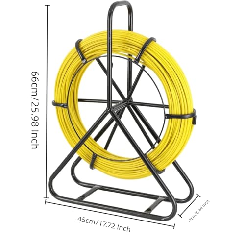 INREPRO Fiberglas Kabel Rad 100m Ø6mm Glasfaserstab Stahlständer Fischband Rohr Rodder Rad mit Stahlständer Kabeleinfädler