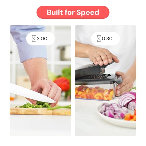 Fullstar Gemüseschneider und Mandoline Gemüsehobel - Julienne- und Würfelschneider für Gurken Zwiebeln Kartoffeln Früchte - Reibe für Gemüse Käse - Küchenzubehör Küchengeräte (6-in-1 PRO Schwarz) 3