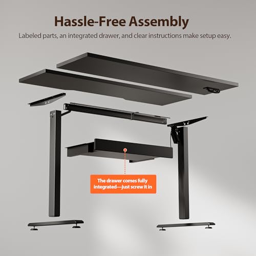 Image of Agilestic Electric Standing Desk with Drawers, 47.8 x 24 Inches Height Adjustable Desk, Stand up Computer Table with Memory Preset, for Work Office Home, Black