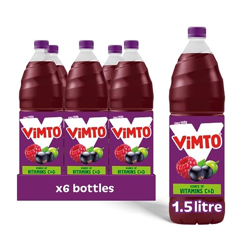 Vimto Fruit Squash – No Added Sugar – Blackcurrant, Grape & Raspberry – Vitamins C & D – 6 x 1.5L Bottles – Vegetarian – Mixed Fruit Cordial