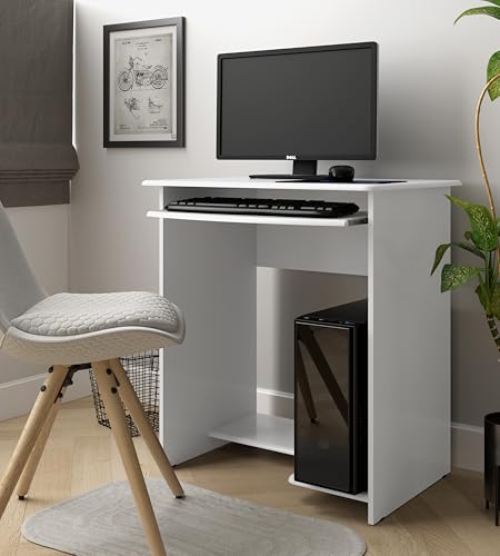Mesa de Computador Branca com Suporte para Teclado e Espaço para CPU, Estilo Moderno MDP/MDF resistente pix compacto
