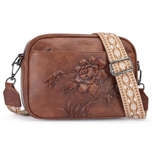 Image of Small Crossbody Purses for Women, Trendy Vegan Leather Crossbody Bag Embossed Travel Shoulder Handbags with Wide Strap