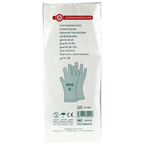 NOBA Guantes de hilo, color blanco, tamaño: 8.0