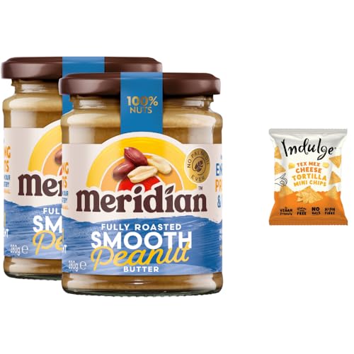 Meridian Peanut Butter Smooth 280g + Indulge Snack – 100% Roasted Peanuts, No Palm Oil, No Added Sugar or Salt, Vegan & Gluten Free – (Pack of 2) from SuperfoodUK