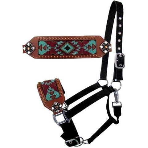 Showman Bronc Halter w/Turquoise & Burgundy Beaded Navajo Design Cover