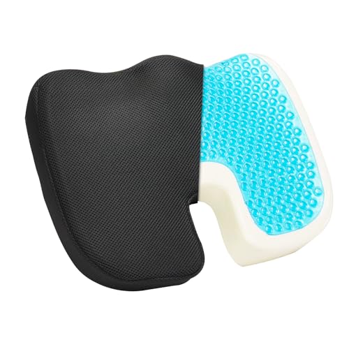 VEVOR Cojín de Asiento 435 x 330 x 83 mm de Espuma Viscoelástica y Gel Refrescante, para Aliviar la Presión, Suave y Transpirable, Ligero y Portátil para Viajes, Oficina, Coche, Avión, Negro