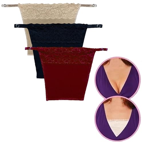 Image of Cotton Clip On Camisole for Women Mock Lace Cleavage Cover Deep Neck Cover Up Inner Cami Secret Slip Insert for Tops Dresses Saree Blouses Breathable Free Size Set of 3