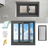 Ventana corredera de aluminio gris de 33 x 22 horizontal, ventana exterior de aleación