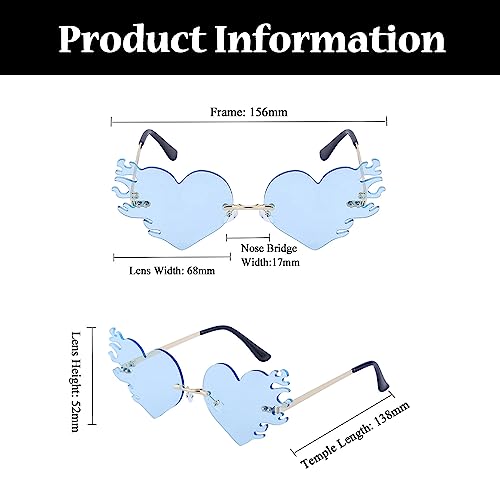 LJCZKA Melting Heart Flame Sunglasses Trendy Drippy Rimless Love Dripping Heart Fire Eyewear Party Festival Prom Glasses3