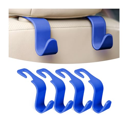Osilly Car Seat Headrest Hook, 4 Pack Auto Seat Hanger Storage Organizer for Purse Handbag Coats Grocery Bags, Automotive Interior Accessories, Universal Vehicle Backseat Hanging Hook (Blue)