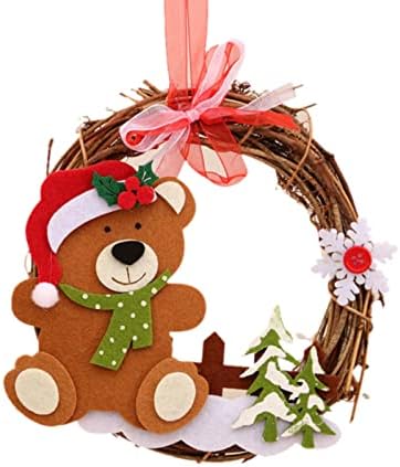 Merry Christmas Wreath Rattan Wreaths for Front Door Hanging Wreath Xmas Ornament Garland for Indoor/Outdoor House Decorative Pendant (Reindeer Snowman Bear Large Outdoor Wreath (D, One Size)