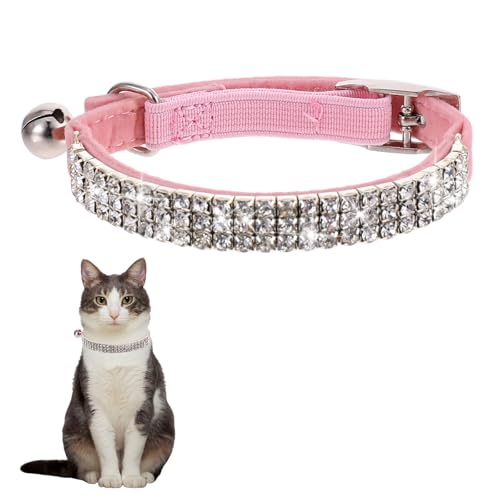 Rosa Strasssteine Welpenhalsbänder Strass Hundehalsband, Glitzer Kristall Steine MäDchen Halsband Kleine Hunde Klein Katze Einstellbar Soft Kitten Hundehalsband mit Strasssteinen besetzt für Haustiere