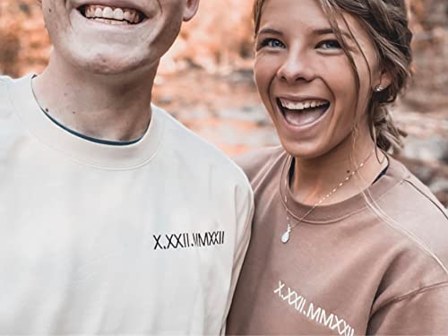 Custom Embroidered Roman Numeral Date Sweatshirt Matching Couple Outfits for Couple Sweatshirt Special Day Date/Initials on Sleeve/Wedding Day Birthday Valentines Day Couples Gift2