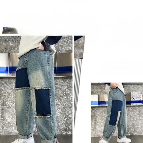 Patchwork Baggy Jeans for Kids Boys Casual Straight Elastic Waist Denim Pants Baggy Blue Autumn School Jeans3