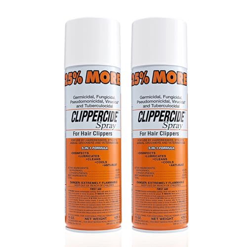 CLIPPERCIDE 5-in-1 Clipper Disinfectant Spray 15oz, 2 Pack | Cleans, Lubricates, Cools, Prevents Rust & Disinfects | Professional Clipper Spray for Barbers, Stylists & Pet Groomers | Made by Barbicide