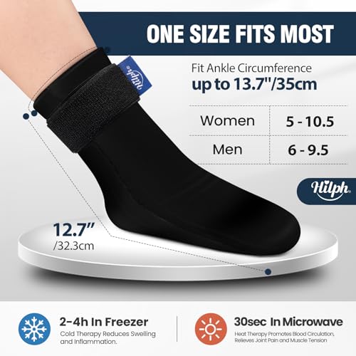 Image of Hilph Full Foot Ice Pack Gel Sock for Hot & Cold Therapy - Reusable Cooling Sock for Toe Pain, Plantar Fasciitis & Hot Feet - Easy Slip On Design for Chemotherapy, Postpartum Recovery, 1-Pack, Black