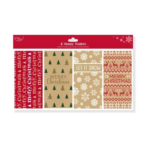 Eurowrap North Pole Christmas Xmas Money Cash Gift Wallets & Envelopes, Kraft Designs - Pack of 4 (X31834MWC) Cover