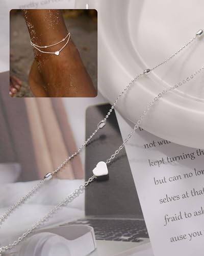 Image of FUNEIA Gold Silver Ankle Bracelets for Women Waterproof 14K Gold Plated Anklets for Women Non Tarnish Dainty Layered Beaded Heart Anklet Set Summer Beach Foot Chain Jewelry Gifts Trendy Stuff