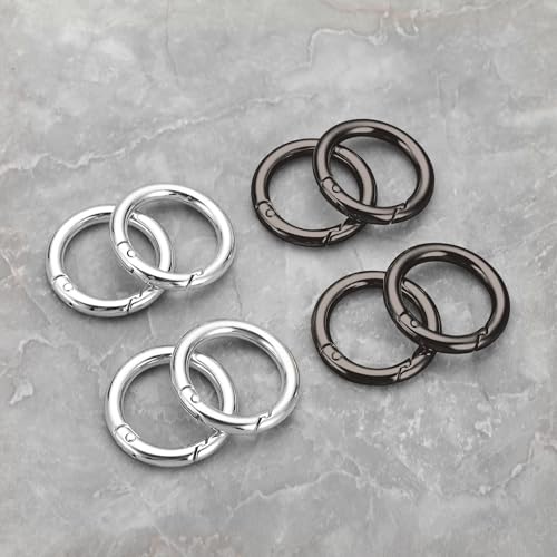 Image of Gkeygo Key Ring Clip, 4 /5 Inch Keychain Rings, 8 Pack Round Carabiner Clip for Keys, Buckle, Bags, Purses - Key Chain Hooks Replacement Keychains Lanyard DIY Crafts - Black, Silver