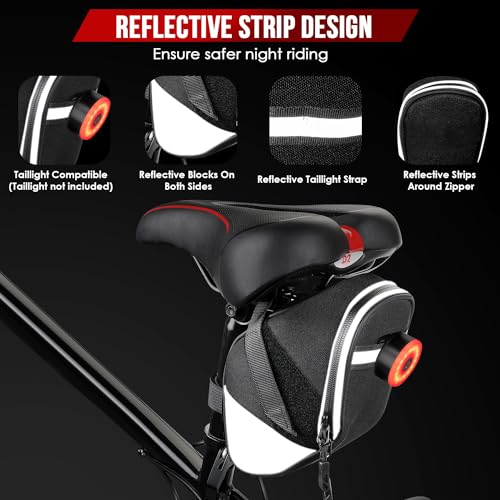 Image of WOTOW Bike Saddle Bag - Waterproof Strap-on Bike Seat Bag - Reflective Bicycle Under Seat Storage Pouch for Road Mountain Bike Cycling Travel