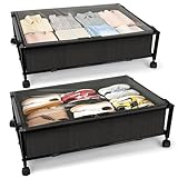 JEPEErbz Under Bed Storage with Wheels and Lid, Rolling Under Bed Drawers for Clothes, Shoes, Blankets, Toys (Black)