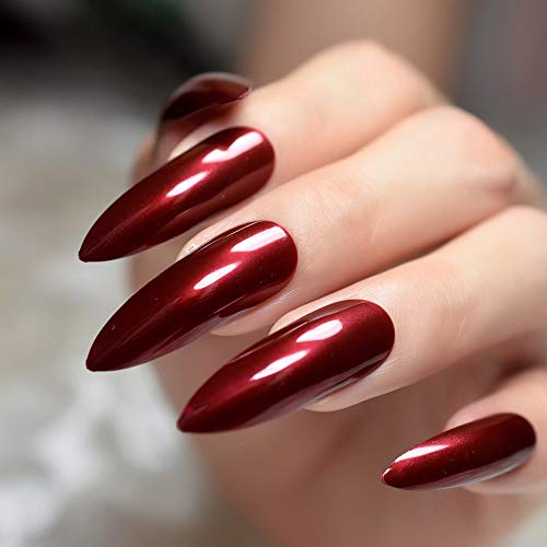 EchiQ Stiletto Kunstnägel, extra lang, spitz, Weinrot, Bordeaux, UV-Gel, Salon-Party, zum Anpressen von Kunstnägeln – Bild 3