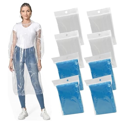 Listado de Impermeable Tipo Poncho los mejores 5. 43 8 Piezas Poncho De Lluvia Impermeable Para Adultos,Poncho De Lluvia Ligero Desechable Con Capucha Con Cordón