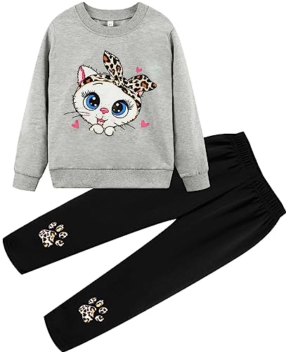 Image of Little Girls Unicorn Outfits 2 Piece Kids Ruffle Sleeve Sweatshirt + Leggings Fall Leopard Clothing Sets 2-10 Years