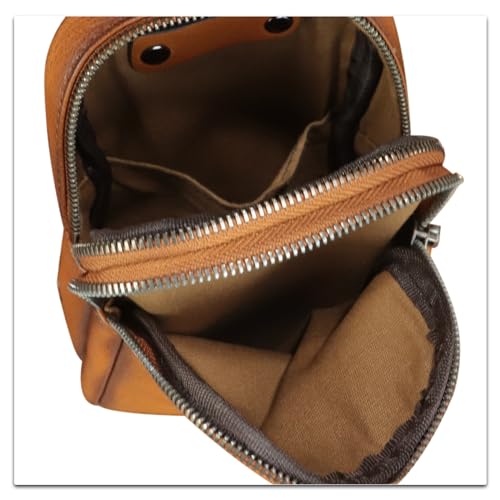 Image of Genuine Leather Sling Bag for Women Small Crossbody Purse Handmade Daypack Retro Shoulder Backpack Vintage Chest Pack (Brown)