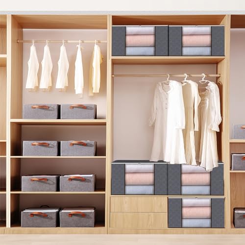 Collazoey 6 Stück Aufbewahrungstasche,90L Faltbare Aufbewahrung Boxen,Aufbewahrungsbehälter zum Organisieren von Schlafzimmer, Kleiderschrank, Kleidung, Steppdecken, mit Deckel und Griff, grau