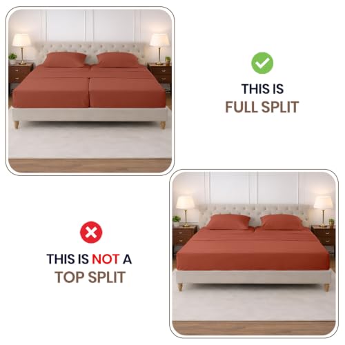 Image of SGI Split King Sheet Set for Adjustable Bed Egyptian Premium Cotton 600 Thread Count Sheets for Sleep Number Bed 15 inch Deep Pocket 5 Pc Set with 2 Twin XL Fitted Sheets Soft Breathable - Terracotta