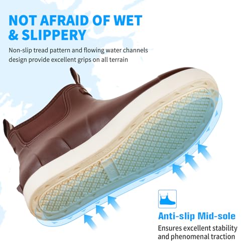 Image of Mens Deck Boots, Saltwater Fishing Booties Rubber Waterproof Ankle Rain Boots, High-performance Footwear Chelsea Boots for Gardening Fishing Boating Camping Sailing