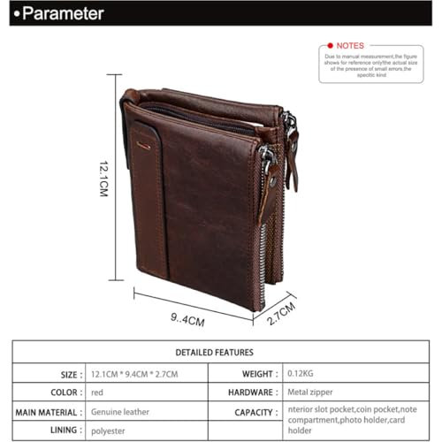 Portefeuille cuir marron fermeture éclair blindé RFID grande capacité