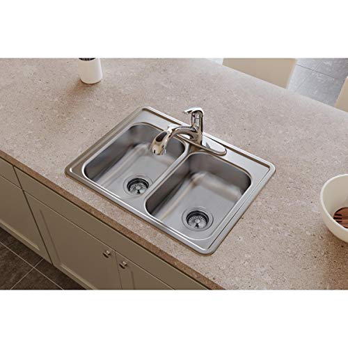 Image of Elkay Dayton Stainless Steel 25 inch x 19 inch x 6-5 /16 inch, 2-Hole Equal Double Bowl Drop-in Sink