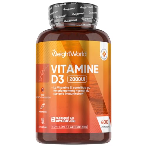Vitamine D3 Cholécalciferol, 400 Micro Comprimés Végétariens +1 An d'Approvisionnement, Vitamines Adultes sans Gluten, sans OGM, Vit D 2000ui Fabriqué au Royaume-Uni